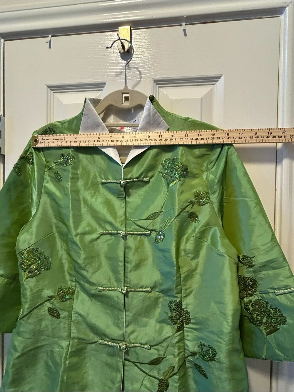 Laogudai Embroidered Green Silk Mandarin Collar Jacket- fits more like a medium